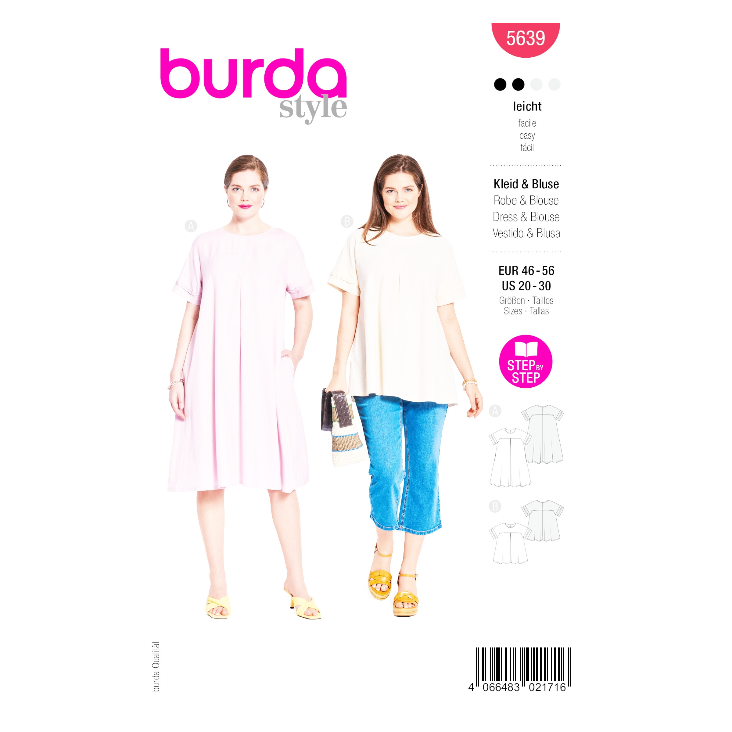 Burda Schnittmuster 5639 für Damen – Bluse oder Kleid mit ausgestellter Weite zum Selbernähen
