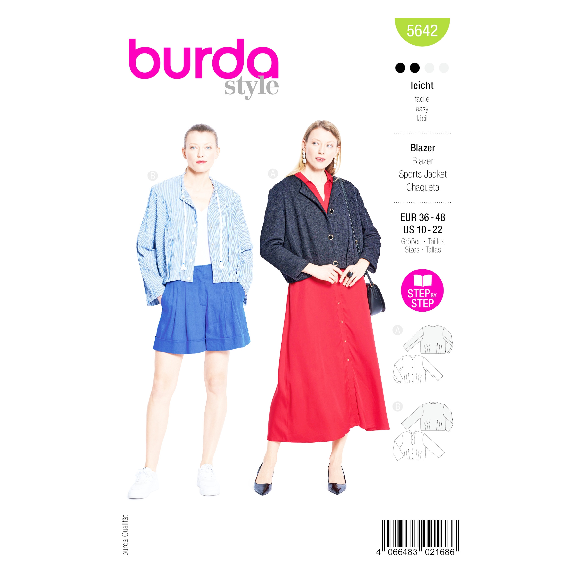 Burda Style Schnittmuster 5642 für kurze Damenjacke oder Blouson zum Selbernähen