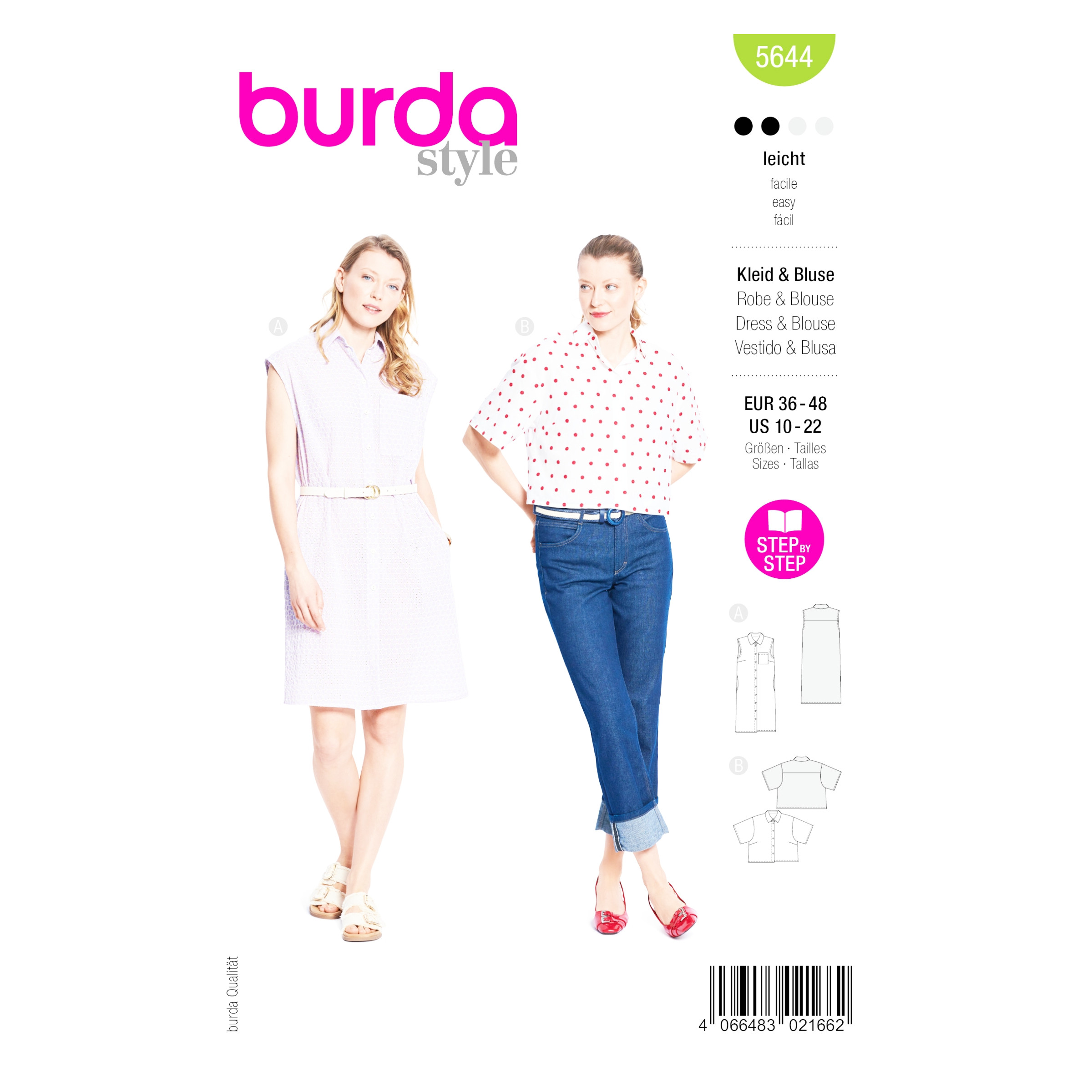 Burda Style Schnittmuster 5644 für ärmelloses Damen Kleid oder schlichte Bluse