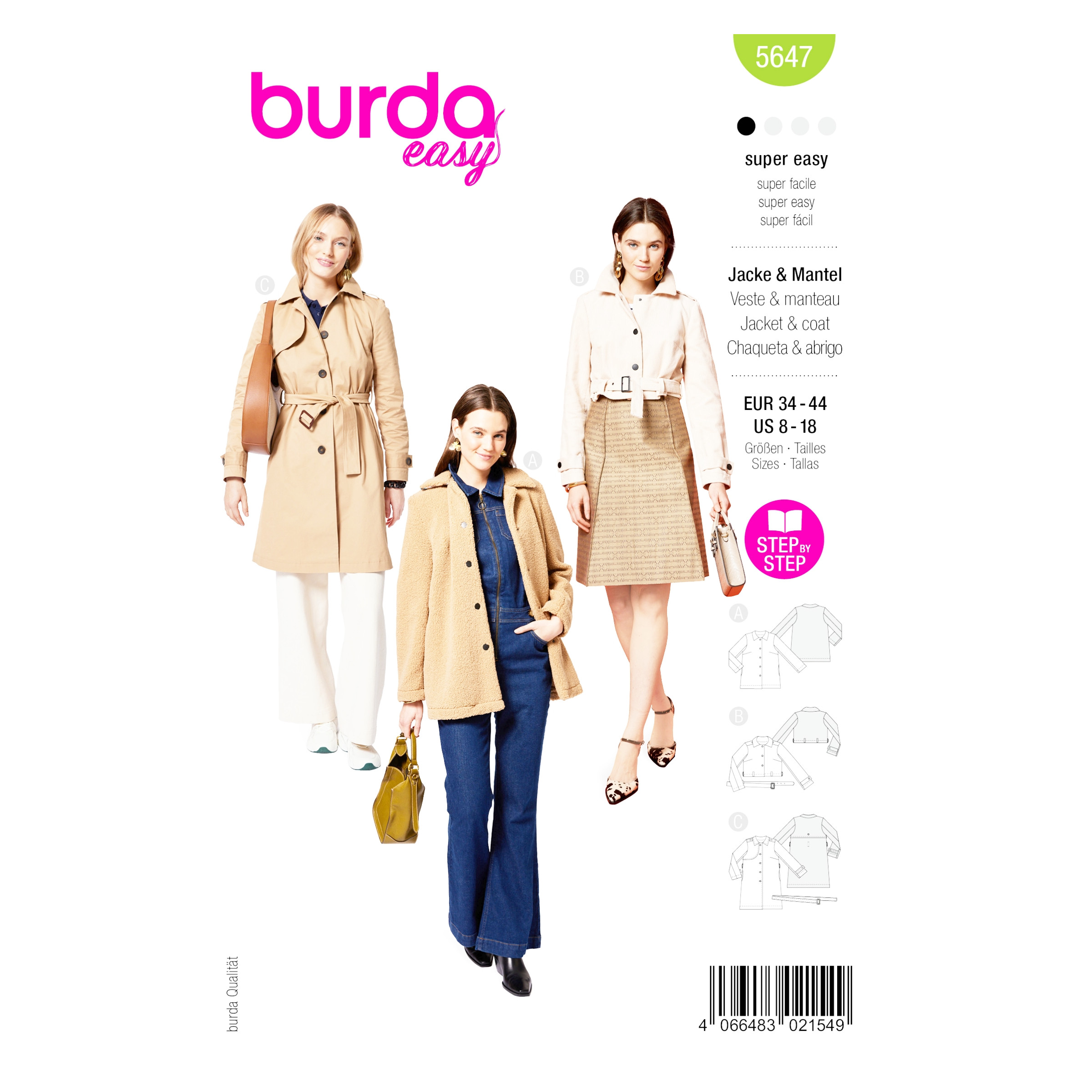 Burda Style Schnittmuster 5647 für Damen Jackenvarianten zum Selbernähen