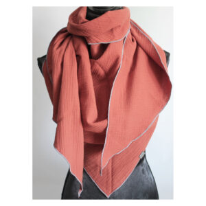 Maxituch Musselin - Erwachsene - terrakotta -Rand Hellblau