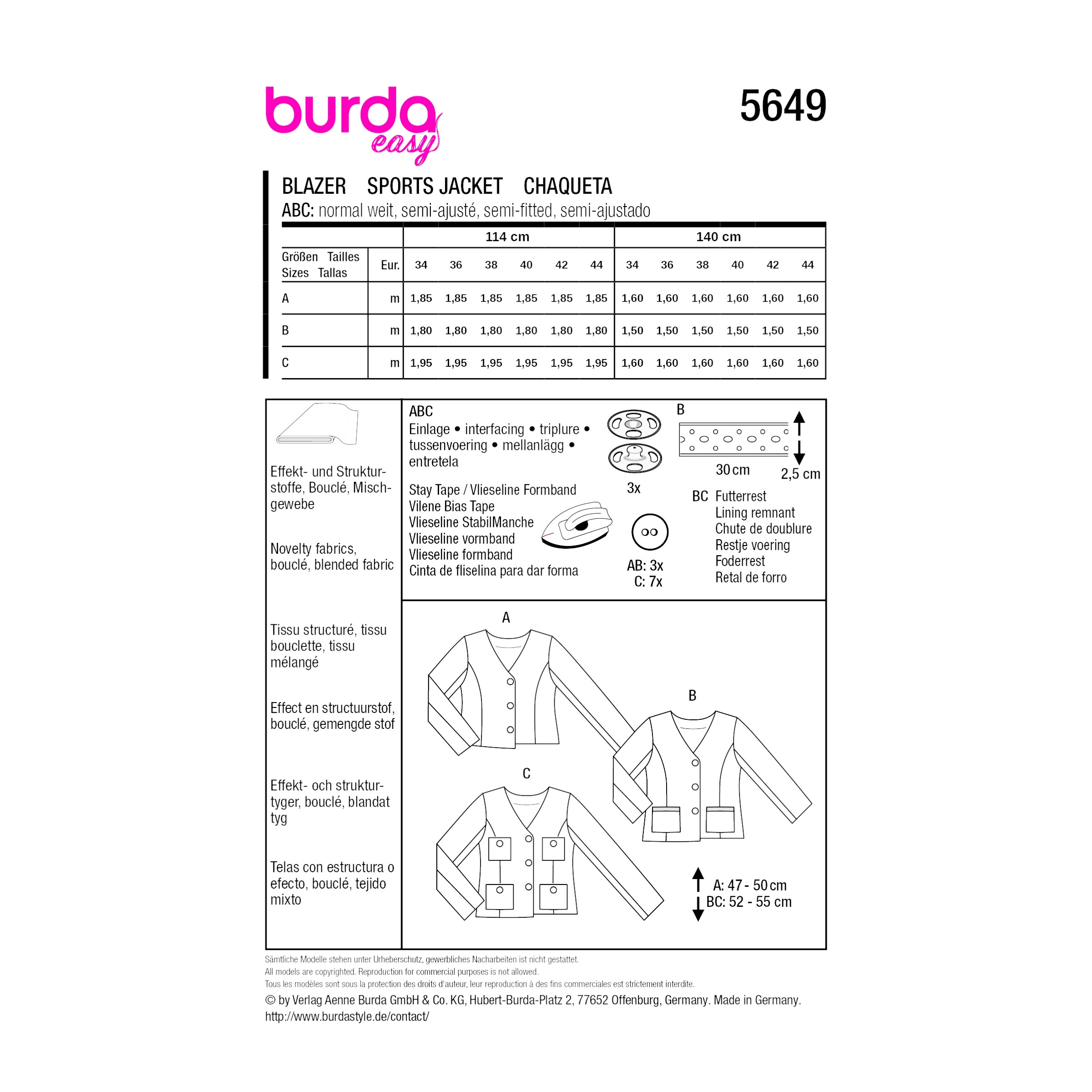Burda Easy Schnittmuster 5649 kurze Damenjacke | Kragen los - Burda Pattern – Bild 9