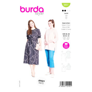 „Burda Style Schnittmuster 5651 für Damen Kleid oder Kapuzenshirt – sportlich-lässiges Wohlfühlmodell zum Selbernähen.“