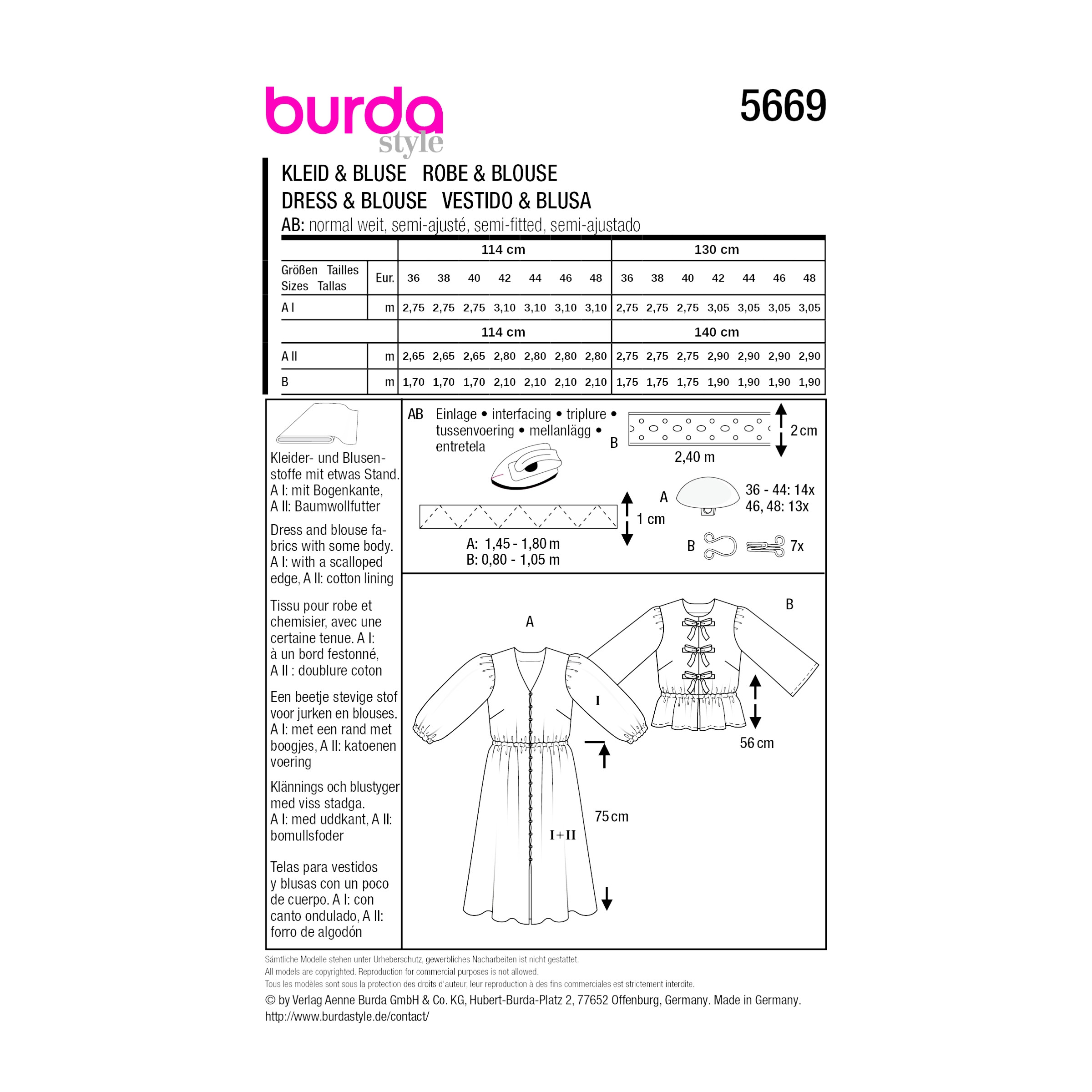 Burda Style Schnittmuster - 5669 - Damenbluse , Kleid mit Gummizug in der Taille – Bild 7