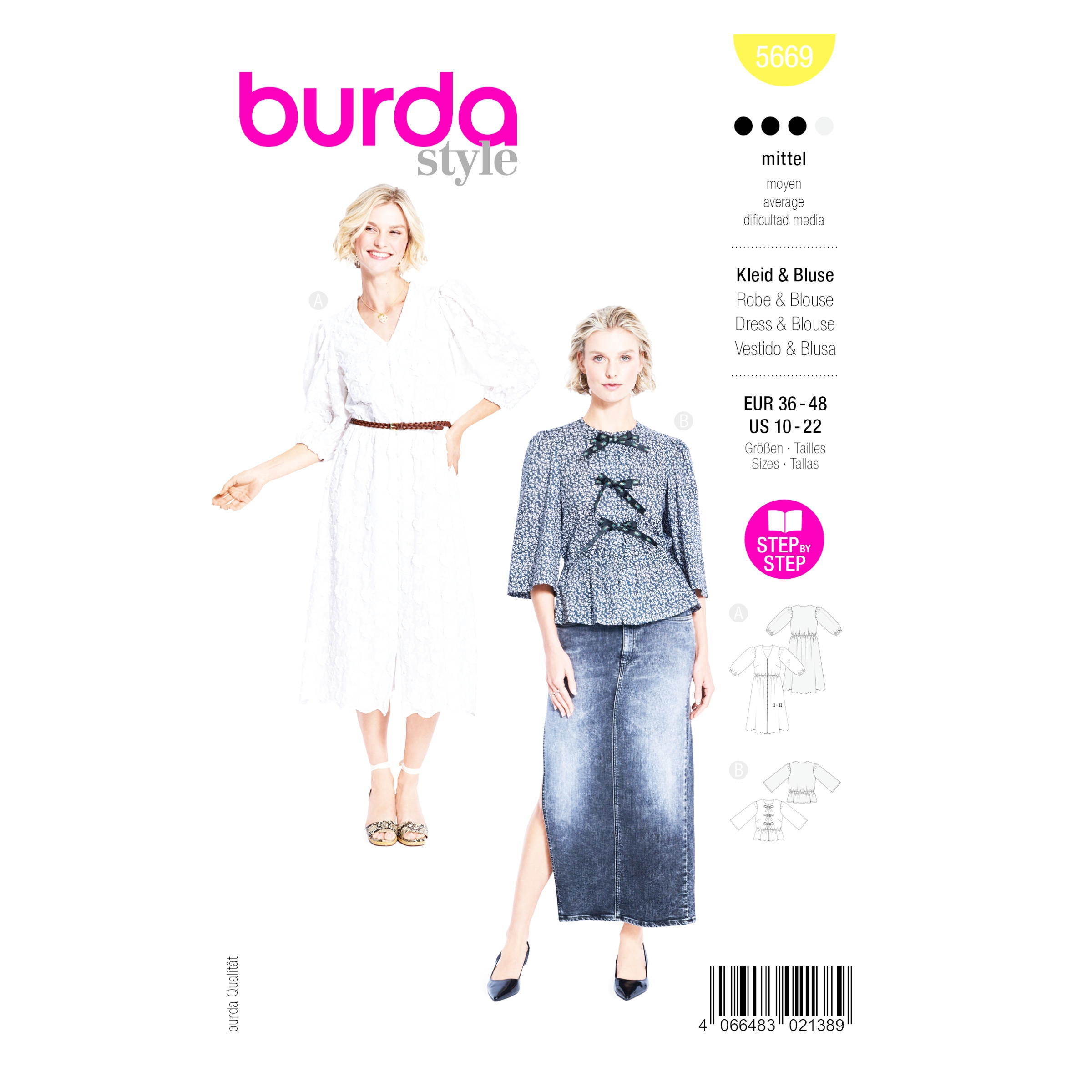 Burda Style Schnittmuster 5669 Damenbluse oder Kleid mit Gummizug in der Taille