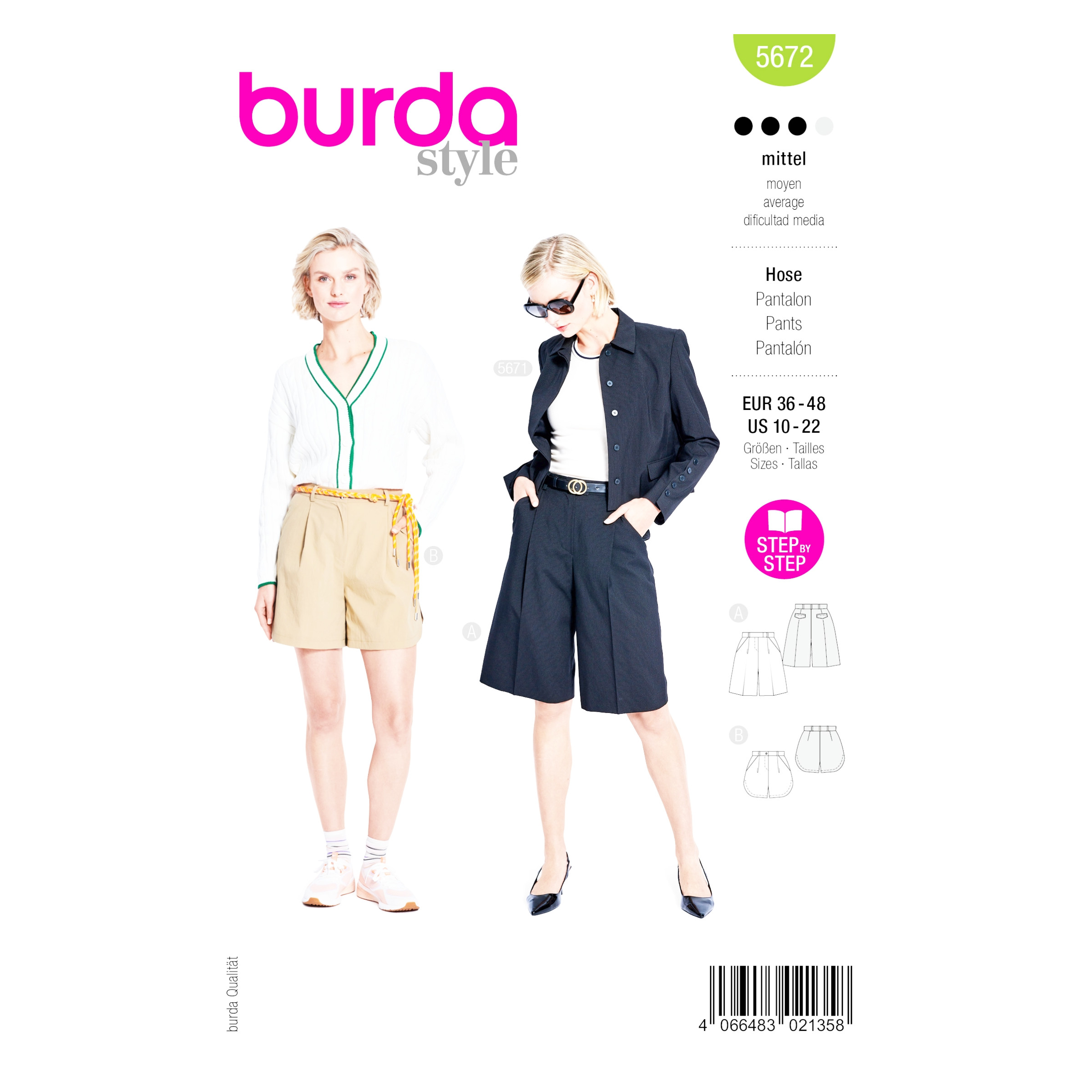 Burda Style Schnittmuster 5672 kurze Damenhose oder Shorts