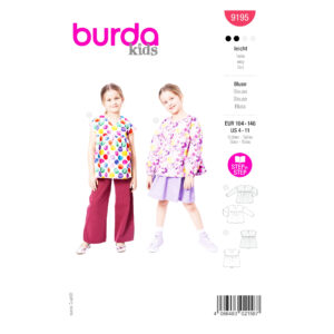Burda Kids Schnittmuster 9195 Bluse oder Shirt mit angeriehenem Unterteil für Mädchen