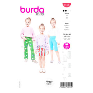 Burda Kids Schnittmuster 9196 Stretchhose, Radler und kurze Hose für Mädchen