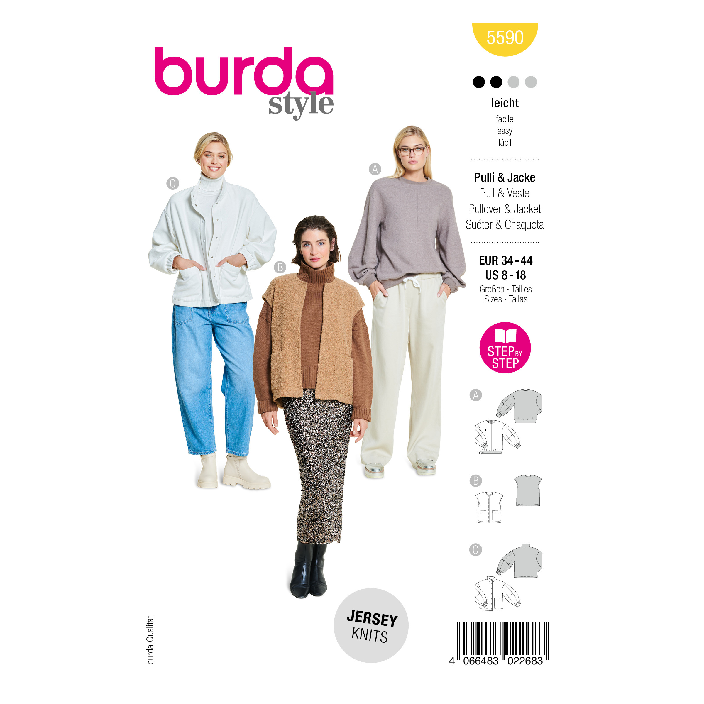 Burda Style Schnittmuster - 5590 - Pullover - Jacke - Weste