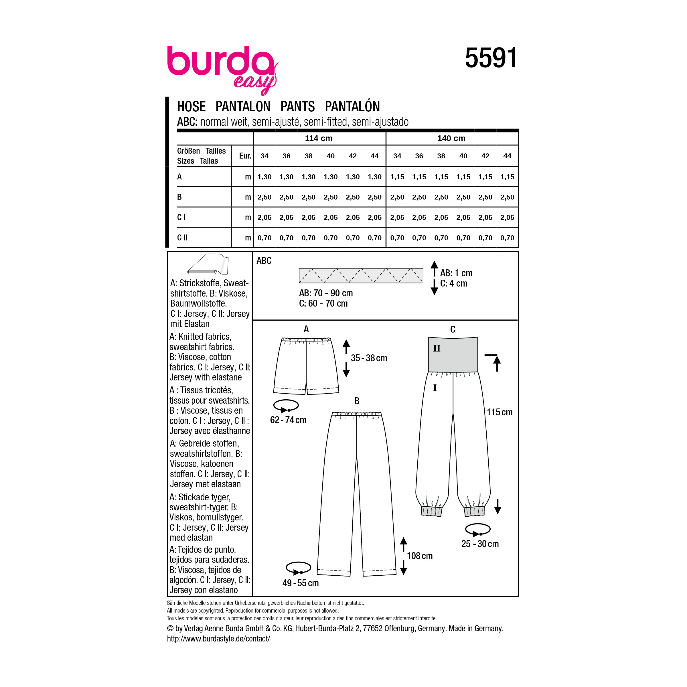 Burda Easy Schnittmuster Nr. 5591 - Freizeithose und Shorts für Damen – Bild 9