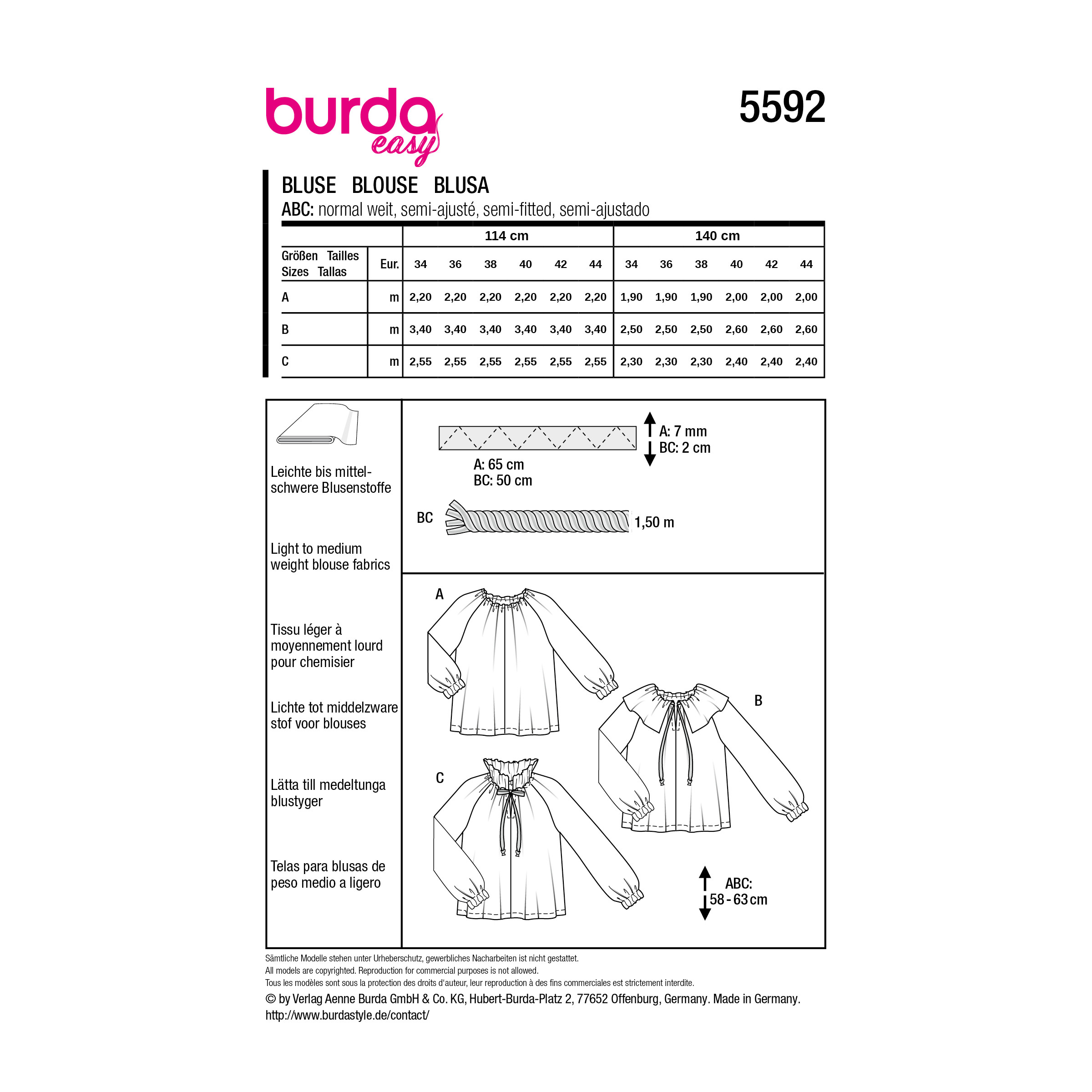 Burda Easy Schnittmuster - 5592 - lässig weite Damenbluse mit Kragen – Bild 10