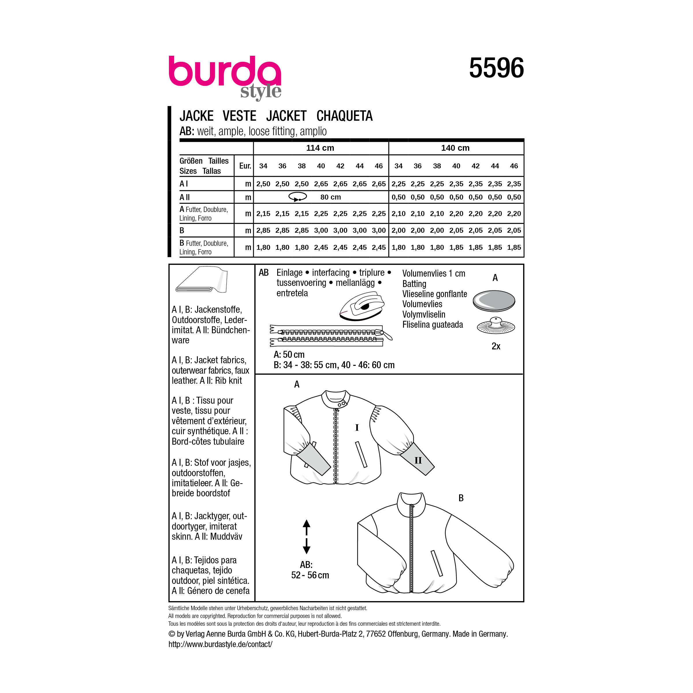Burda Easy Schnittmuster Nr. 5596 - Damenblouson - wattierte Damenjacke – Bild 9