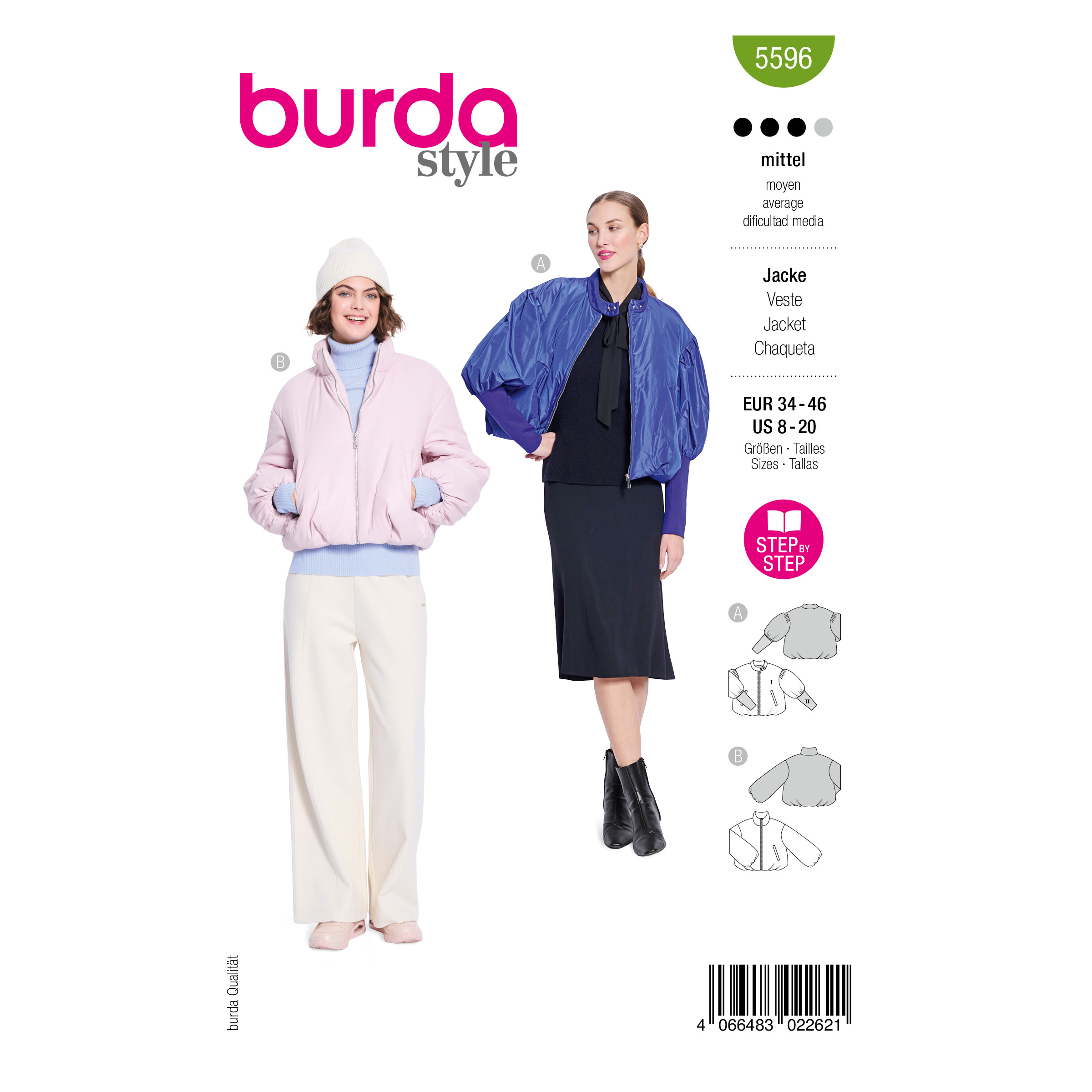 Burda Easy Schnittmuster Nr. 5596 - Damenblouson - wattierte Damenjacke