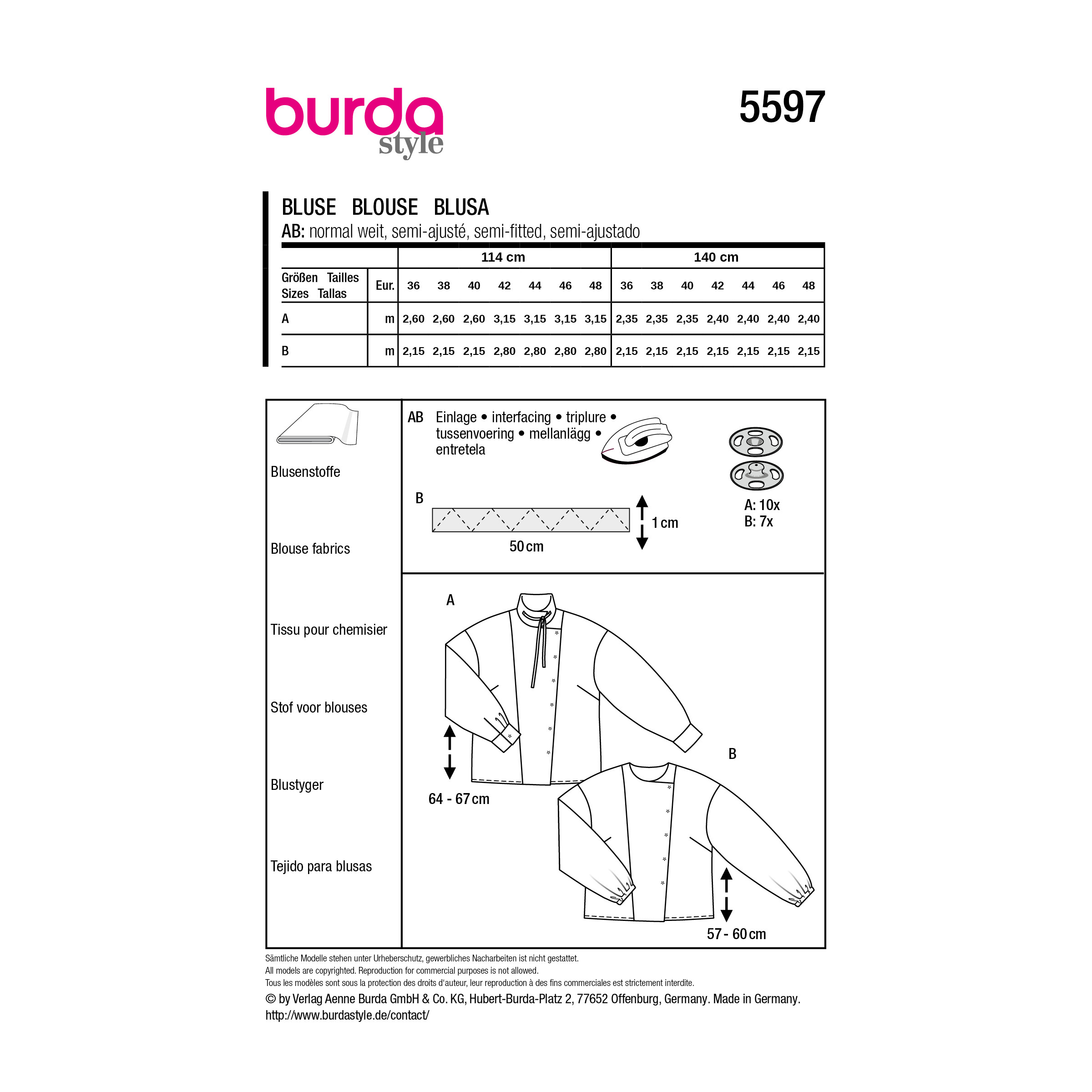 Burda Style Schnittmuster Nr. 5597 - Bluse oder Jacke, diagonaler Verschluss – Bild 9