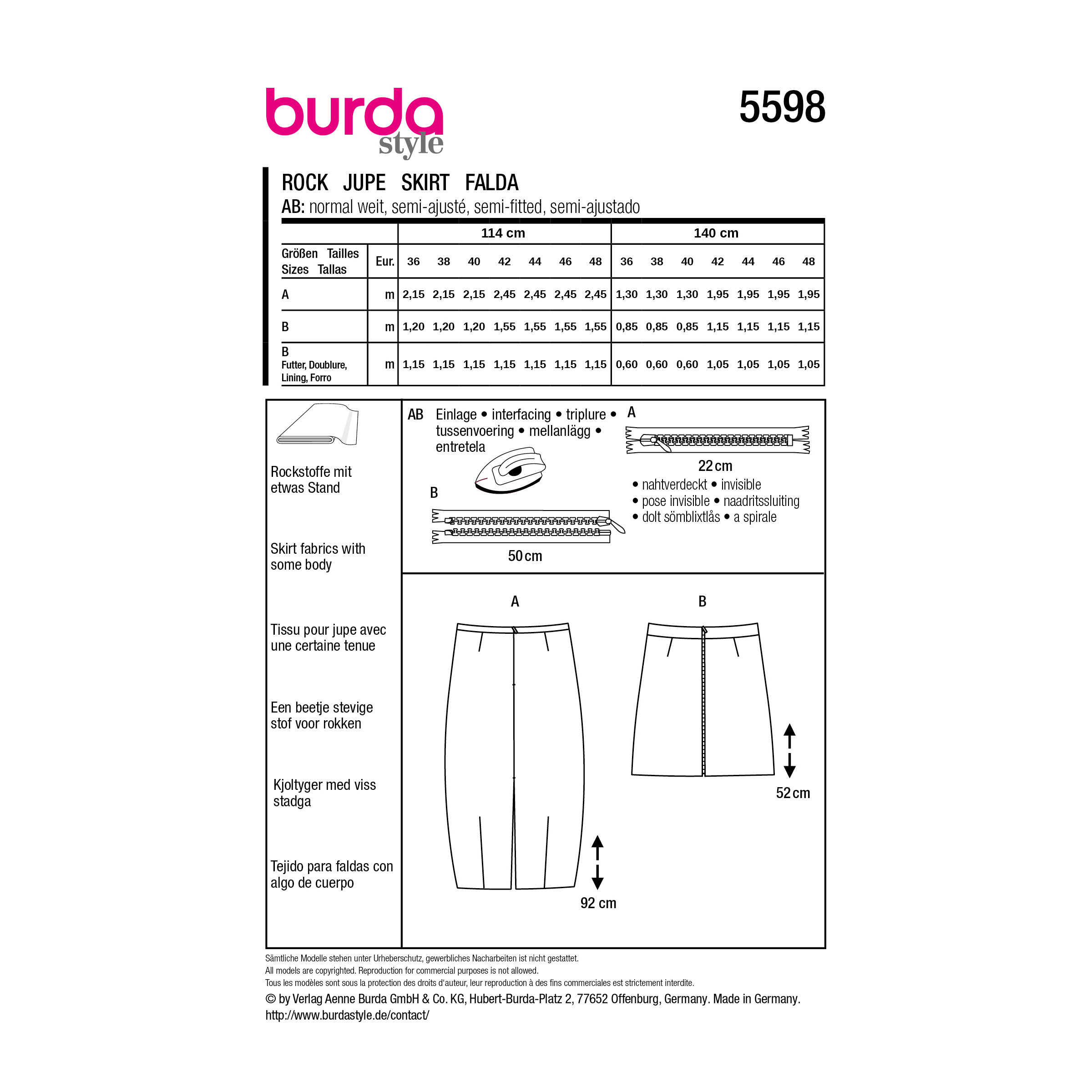 Burda Easy Schnittmuster Nr. 5598 - schlichter Rock in 2 Längen – Bild 8