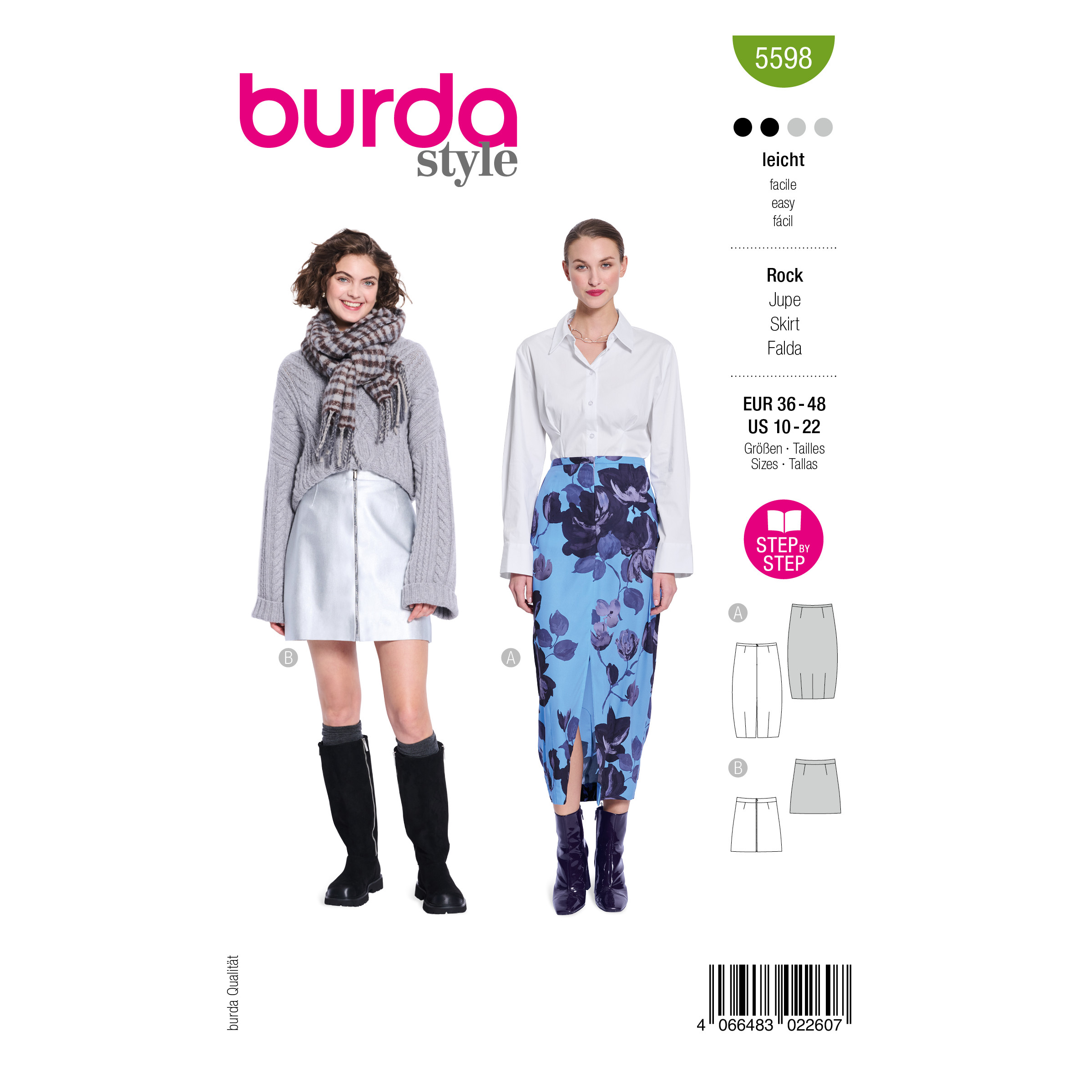 Burda Easy Schnittmuster Nr. 5598 - schlichter Rock in 2 Längen