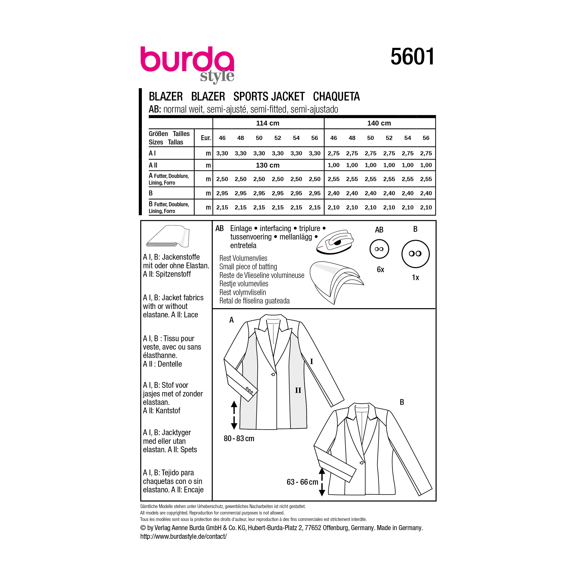 Burda Style Schnittmuster Nr. 5601 - Damenblazer mit Schulterpolster – Bild 9