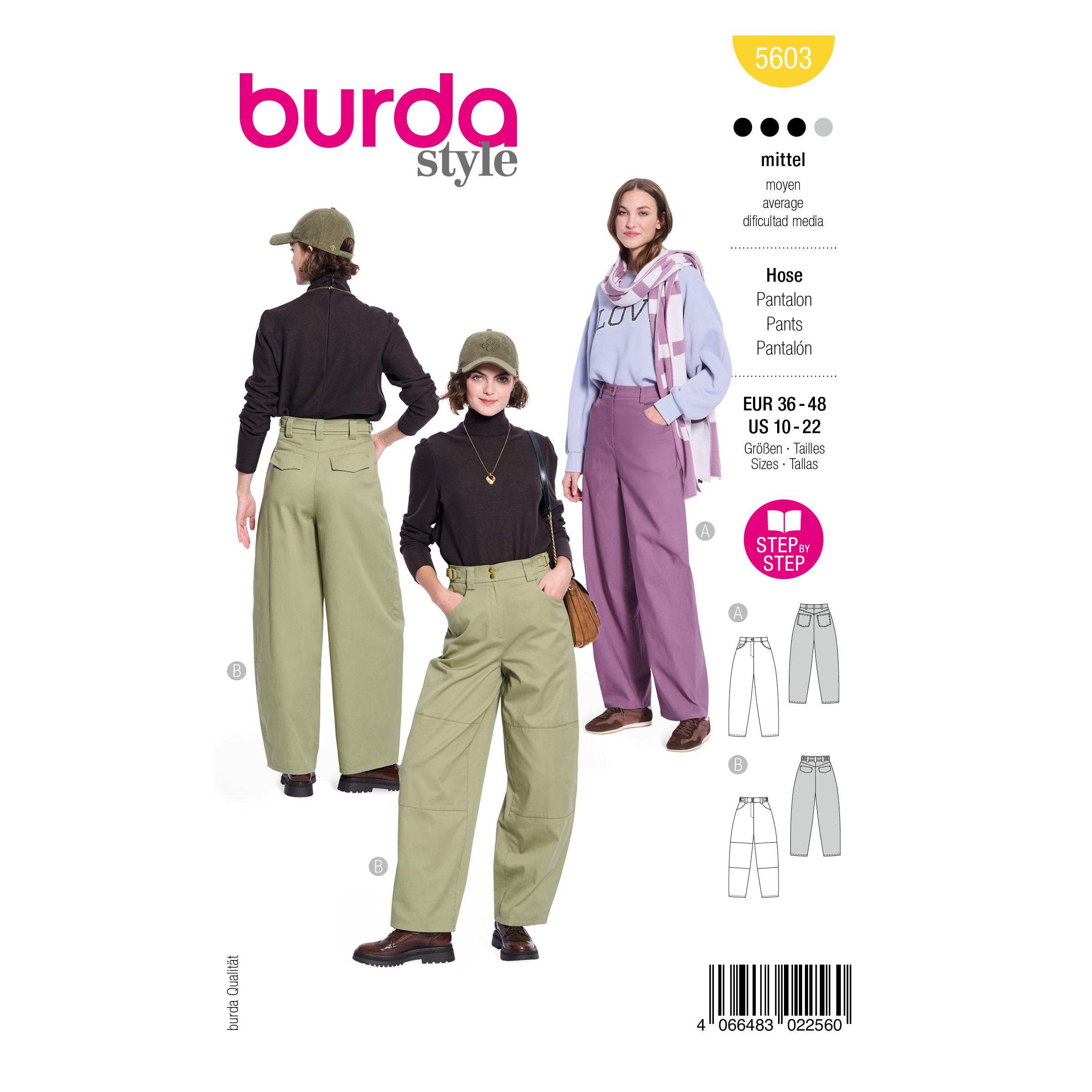 Burda Style Schnittmuster Nr. 5603 - lässige Damenhose, Damenjeans