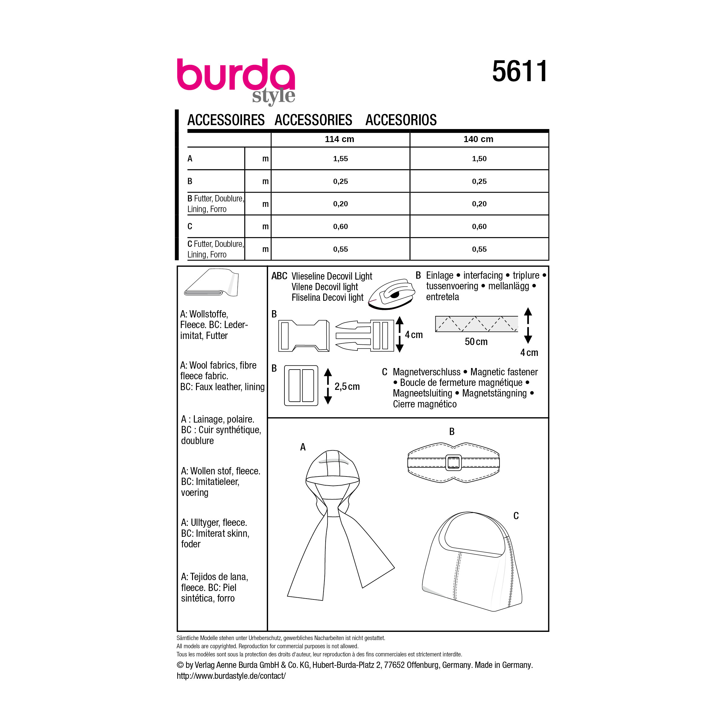 Burda Style Schnittmuster Nr. 5611 - Tasche - Kapuze - Gürtel für Damen – Bild 13