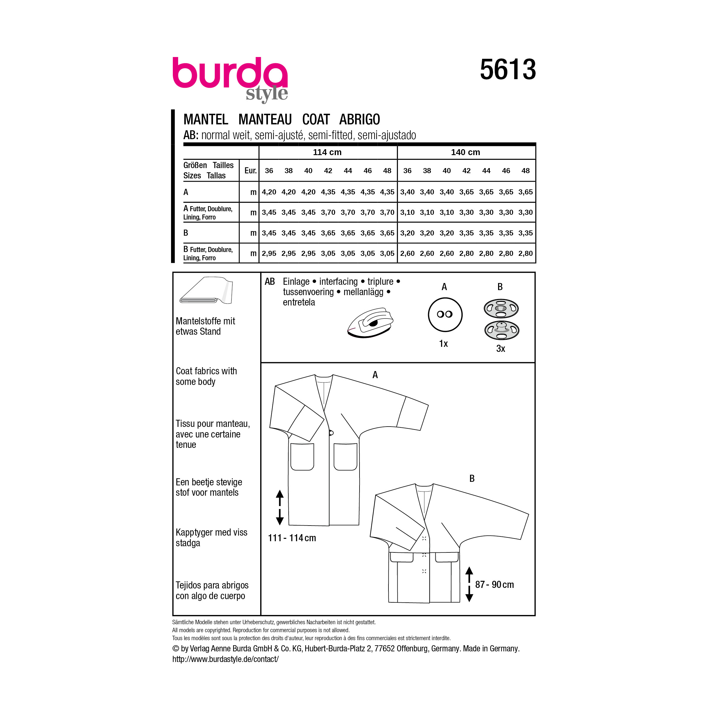 Burda Style Schnittmuster Nr. 5613 - Damenjacke - Damenmantel – Bild 9