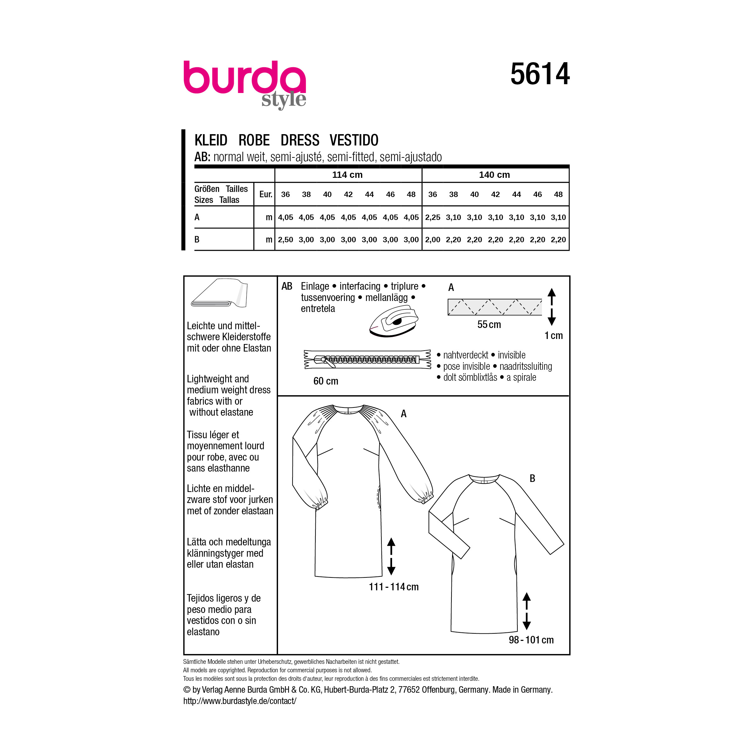 Burda Style Schnittmuster Nr. 5614 - schlichtes Kleid mit Raglanärmel – Bild 9