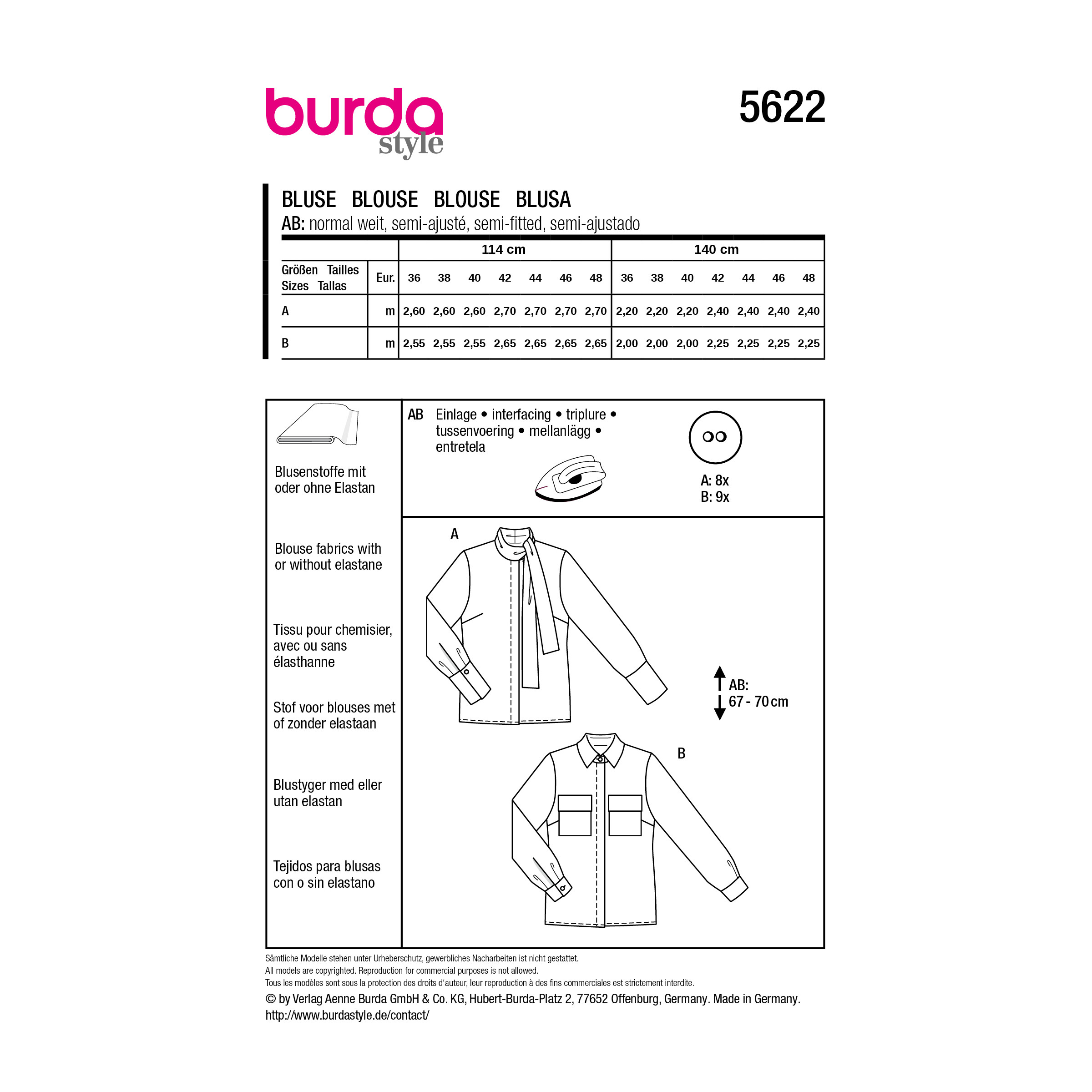 Burda Style Schnittmuster Nr. 5622 - Hemdbluse - Bluse mit Stehkragen – Bild 9