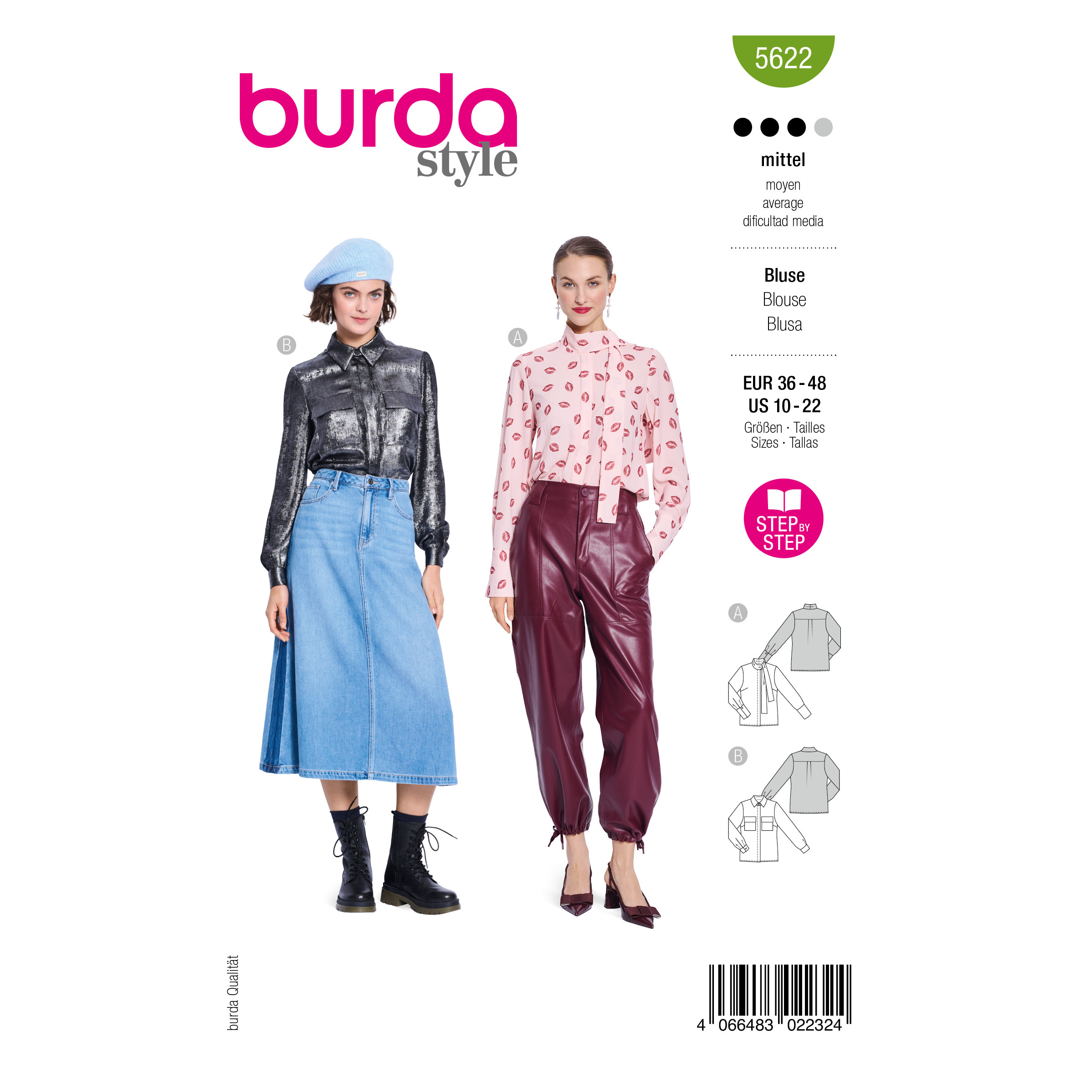 Burda Style Schnittmuster Nr. 5622 - Hemdbluse - Bluse mit Stehkragen