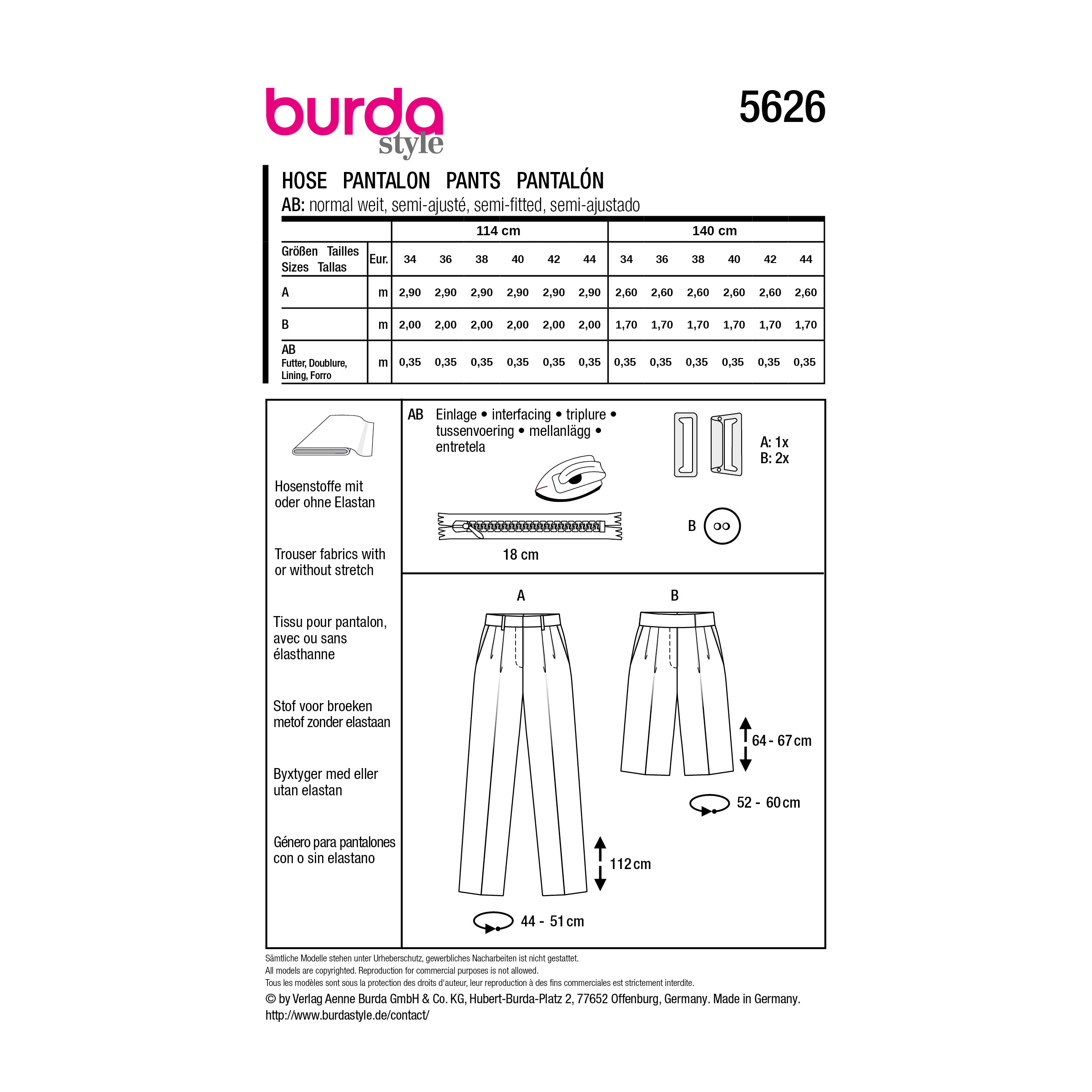 Burda Style Schnittmuster Nr. 5626 - elegante Damenhose mit Bundfalte – Bild 10