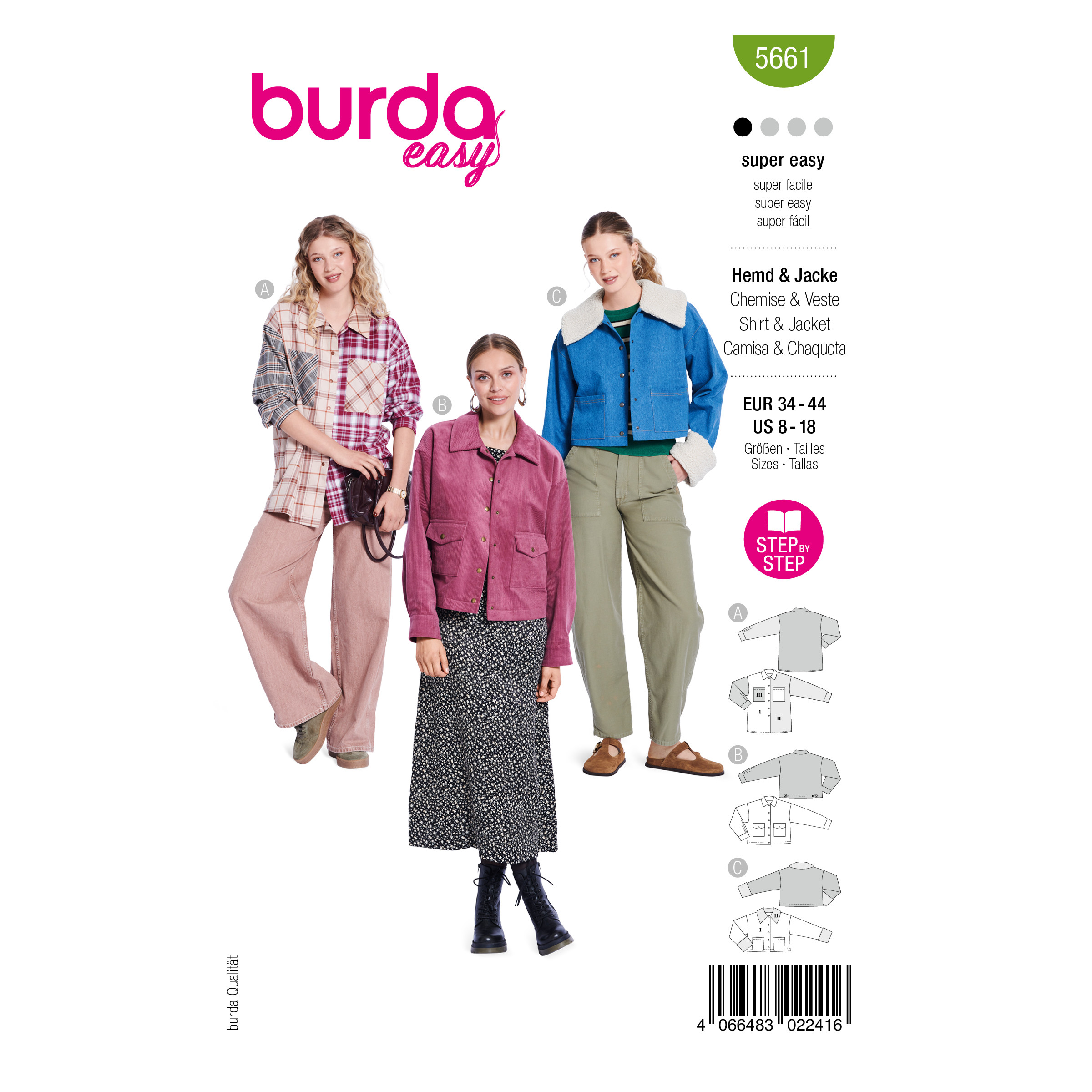 Burda Style Schnittmuster Nr. 5661 - Damenjacke - Jeansjacke - kurze Jacke