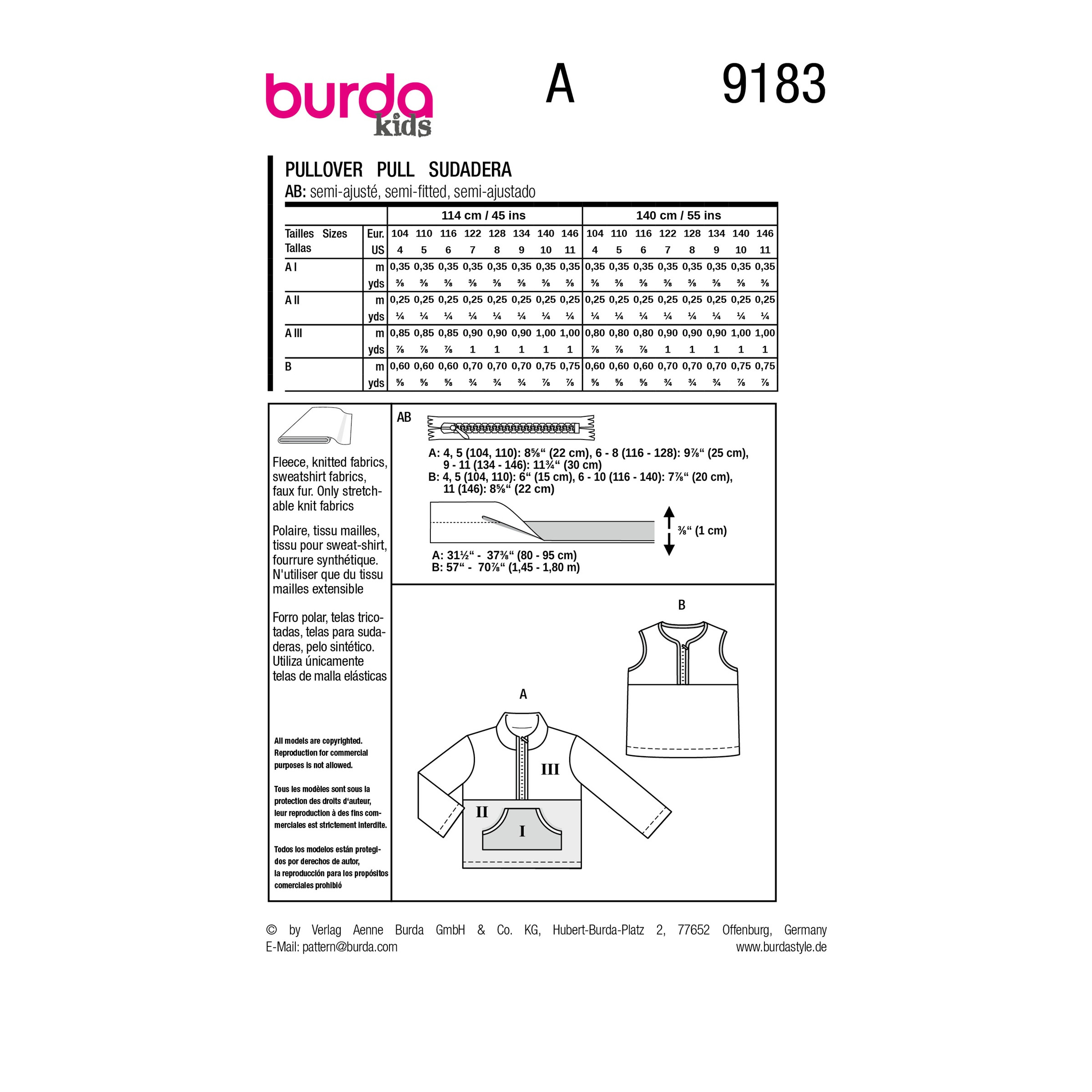 Burda Style Schnittmuster Nr. 9183 - Sweatshirt oder Sweatweste für Kinder – Bild 7