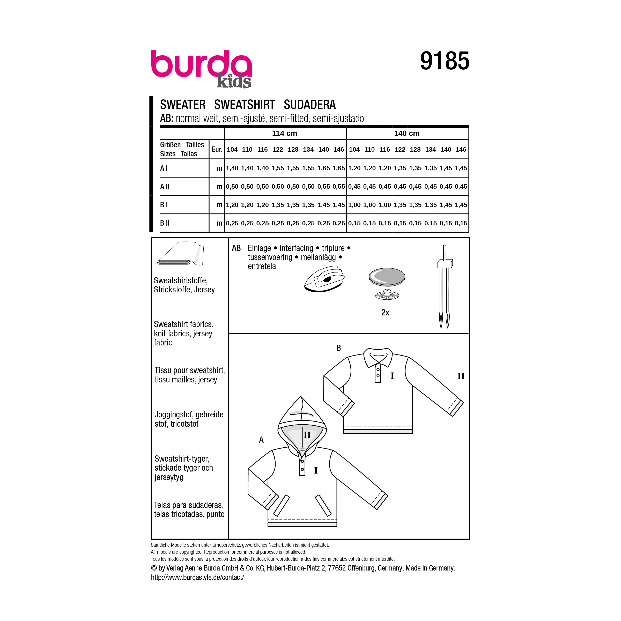 Burda Style Schnittmuster Nr. 9185 - Kinderpullover - Kinderhoodie – Bild 7