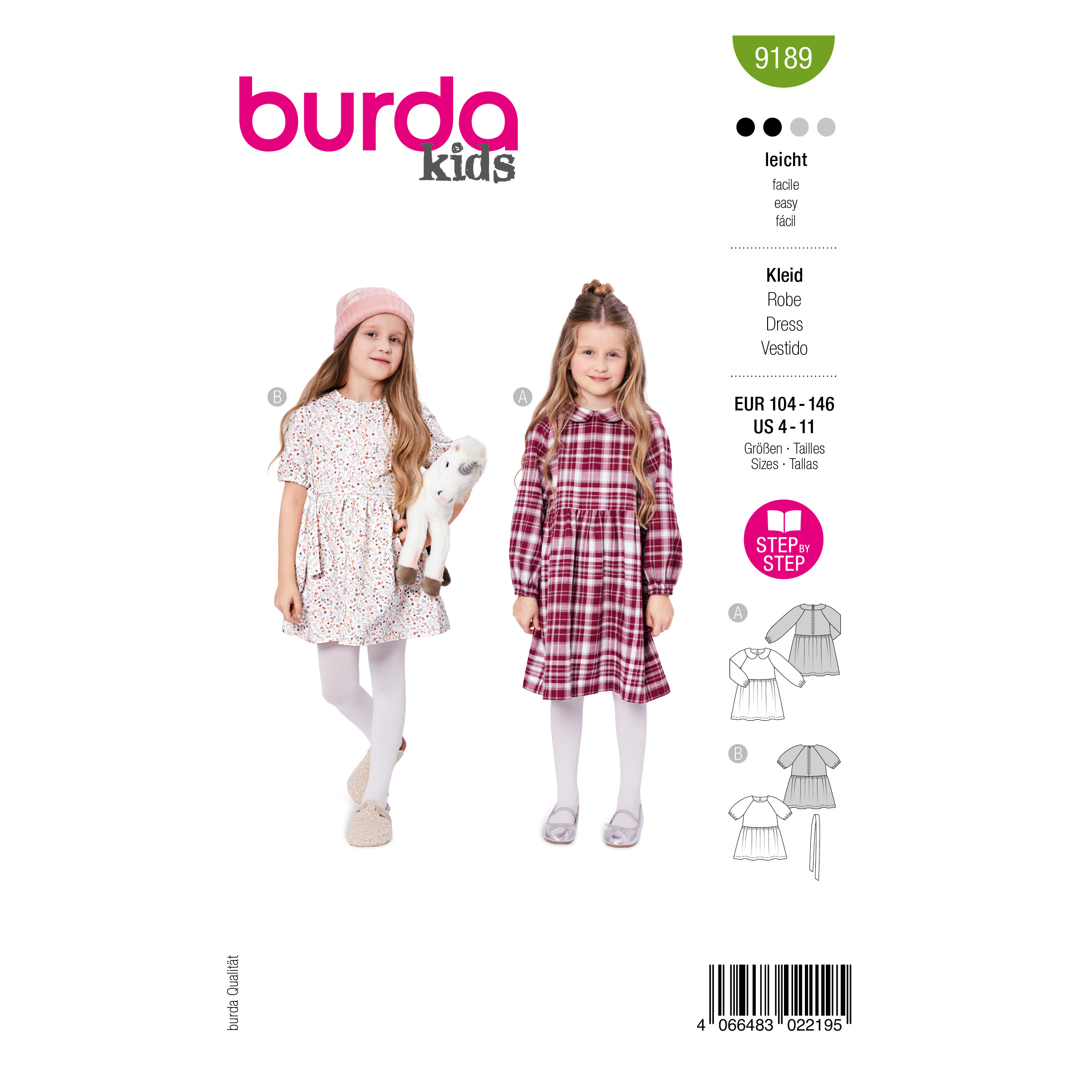 Burda Style Schnittmuster Nr. 9189 - Kinderkleid mit angesetztem Rockteil